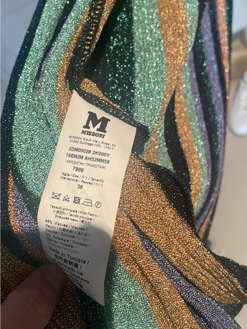 Missoni Metallic Striped Knit /long cover up/ top in Green, Gold, Blue 38 - Picture 3 of 4